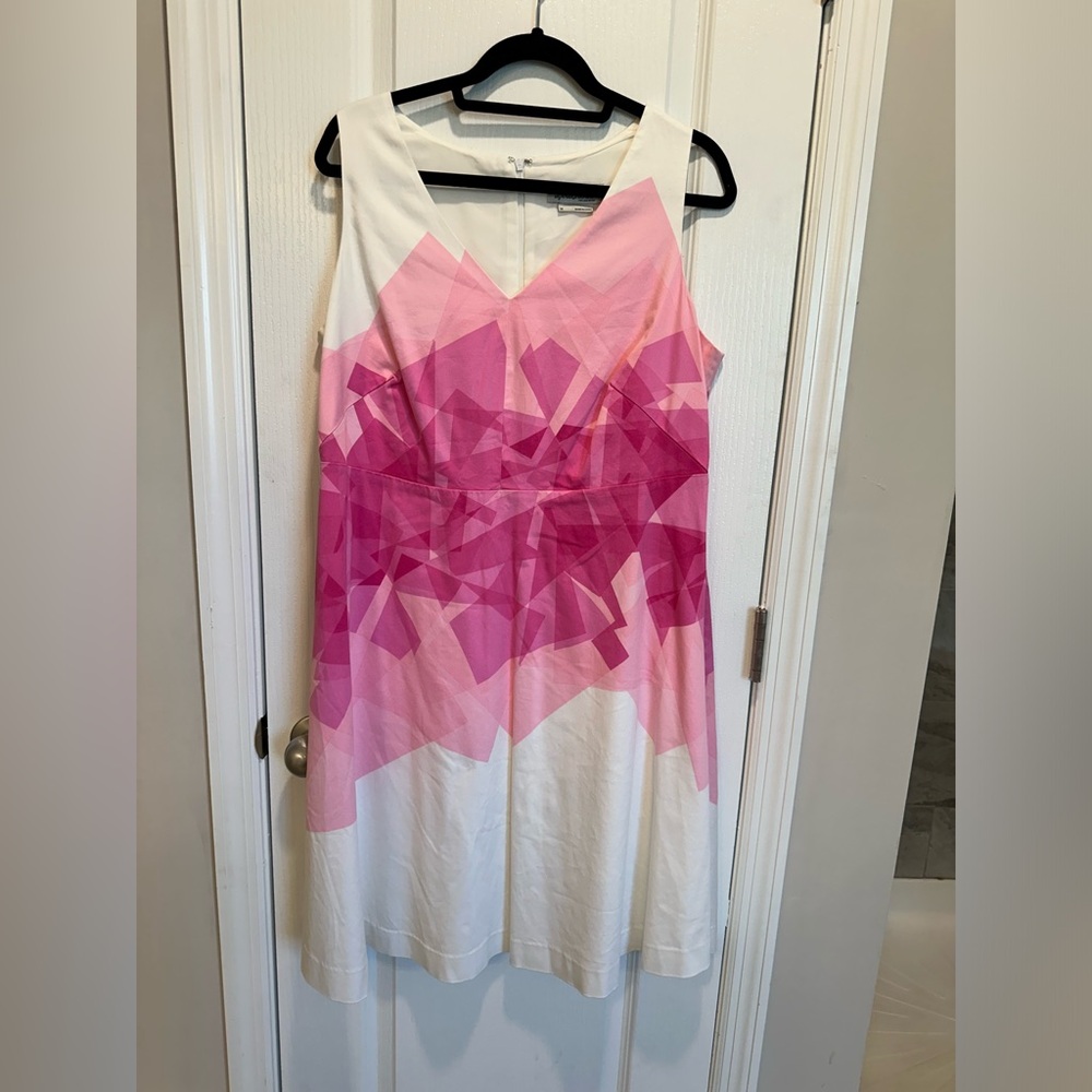White Dress w/Pink abstract Design 
Size 16